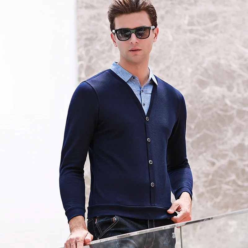 MACROSE хлопок поддельные из двух предметов для мужчин с отложным воротником тонкий