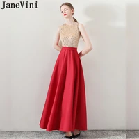 janevini gold sequins top formal dress women wedding party gowns red satin saudi arabia robe sleeveless long bridesmaid dresses