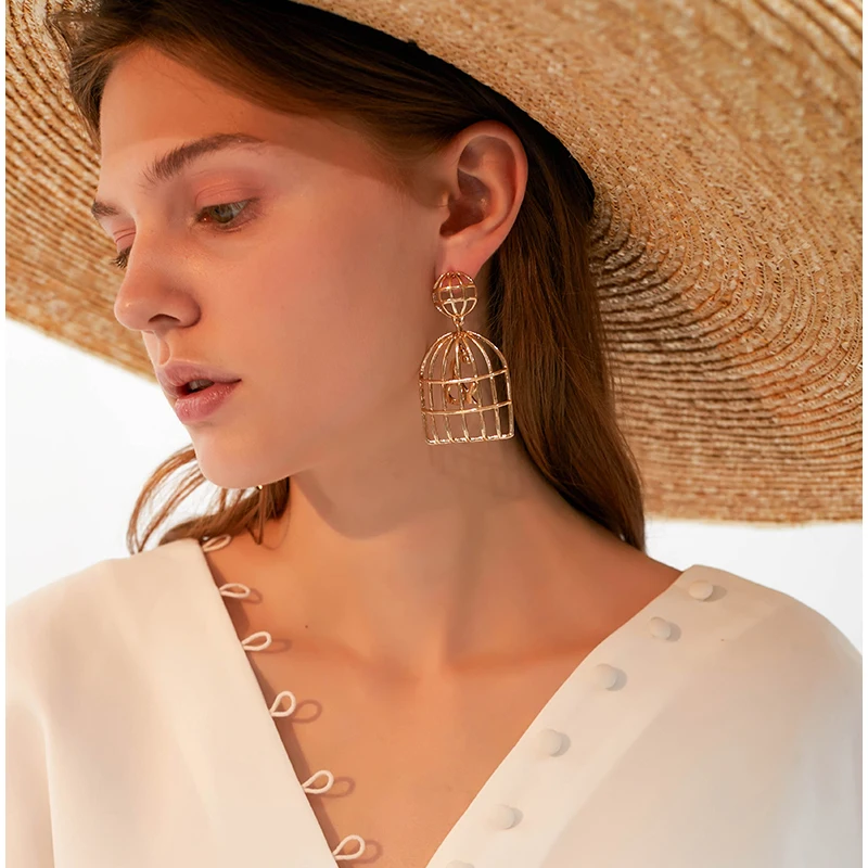 Женские серьги с вырезами крупные птички Длинные корейские Модные Винтажные