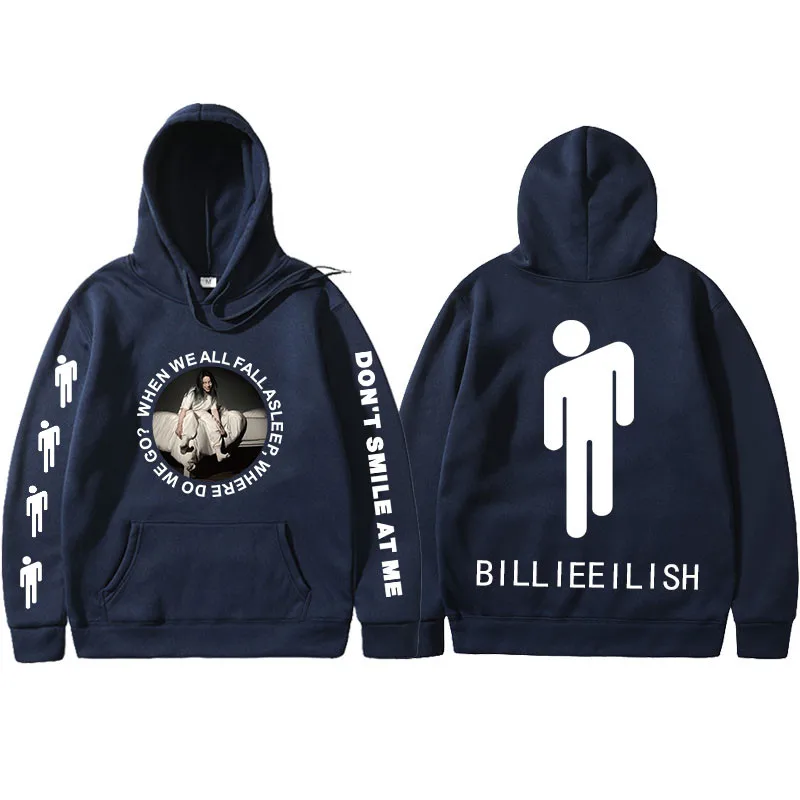 Весна, худи Billie Eilish, с принтом, с капюшоном, для женщин и мужчин, толстовка, Одежда Harajuku, повседневная,, толстовки Kpop, толстовки - Цвет: Navy