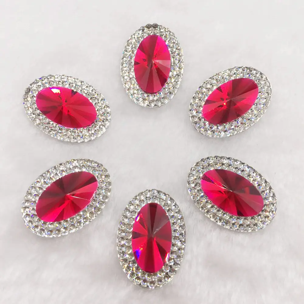 Rose red 20 шт 18*25 мм овальные жемчужные бусины узоры из страз Сделай Сам скрапбук Свадебные пуговицы Аппликации Ремесло PW34 - Цвет: Rose red