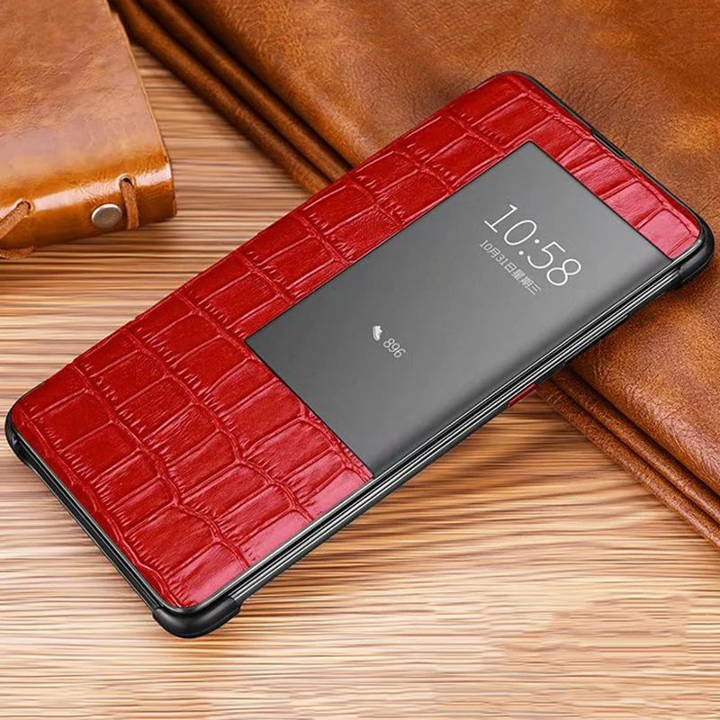 Чехол книжка из натуральной кожи с крокодиловой текстурой для Huawei Mat 20 Pro Mart Touch View