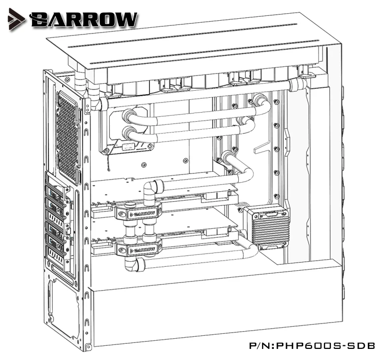 Barrow PHP600S-SDB, Waterway Boards For Phanteks P600S Case, for Intel CPU Water Block& Single / Dual GPU Buildings