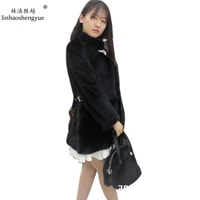 linhaoshengyue 2016 mink fur coat long sleeves