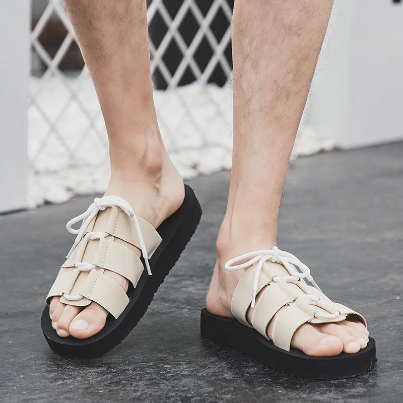 Для мужчин шлепанцы для лета на шнуровке мужская повседневная обувь Легкие