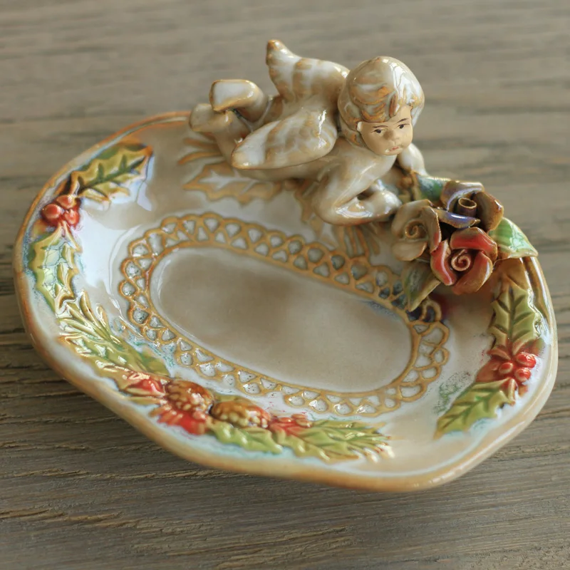 

European Pastoral Village Angel Home Furnishing Bathroom Supplies Fruit saucer Ceramic Dish Soap Box Sushi dish Small plate gift