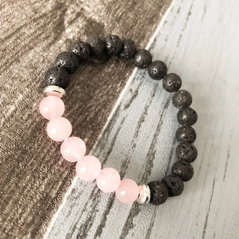 Женский браслет из бусин и вулканической лавы розовый для йоги|yoga bracelet|bead braceletpink