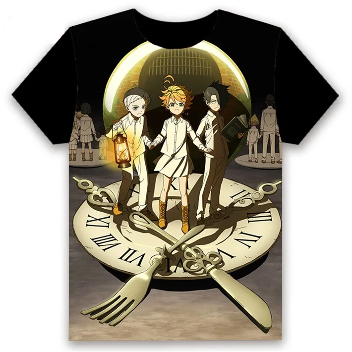 Аниме футболка обещанный Yakusoku no Neverland Эмма Рэй Норман косплэй короткий рукав для женщин мужчин черный Футболки повседневное лето