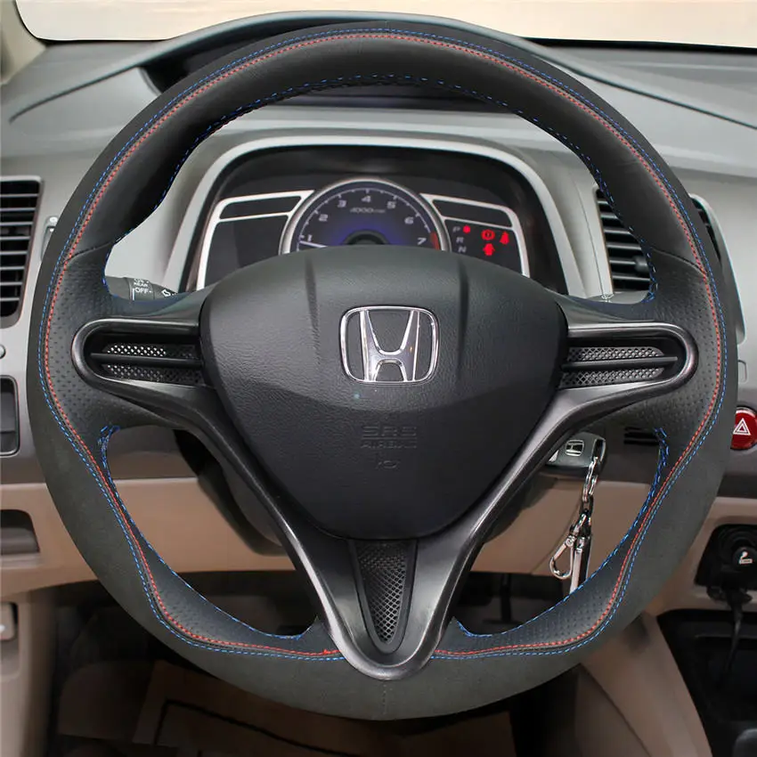 MEWANT черный из натуральной кожи чехол рулевого колеса автомобиля для Honda Civic 8 2006-2011(3-спица - Название цвета: Style-02