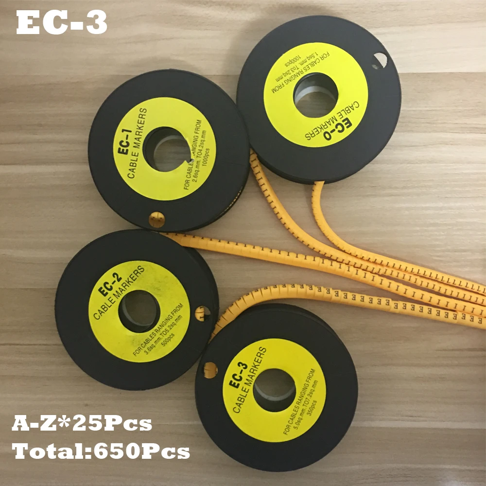 

650pcs/Lot EC-3 6mm2 A-Z ABCDEFGHIJKLMNOPQRSTUVWXYZ English Letter Flexible Print Sleeve Tube Label Network Wire Cable Marker