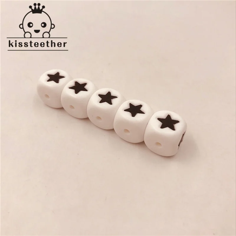 50pcs Silicone Beads BPA Free Chewing Bead 12mm Cube Heart Star Teething for DIY Baby Necklace Teether Pacifier Clips | Мать и ребенок