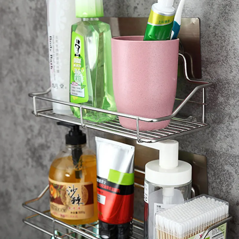 Полка из нержавеющей стали для ванной и кухни клейкая корзина хранения без