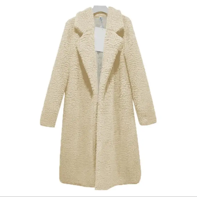 beige JuneLove Взрывные модели, Женская куртка, кардиган из искусственного меха с отворотом, шуба, пальто в длинном абзаце, дикий теплый свитер - Цвет: beige