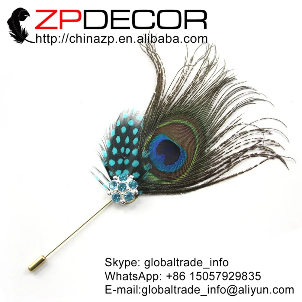 

Leading Supplier ZPDECOR Cheap Sale New Arrival Handcraft Peacock Feather With Crystal Brooch Pin