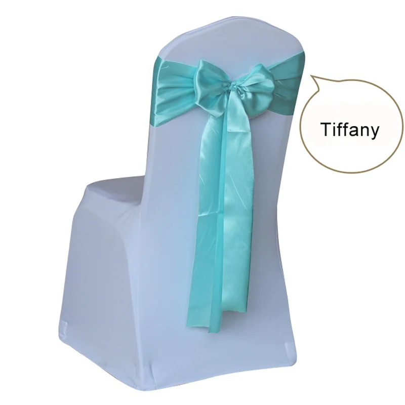 Tiffany 100 шт. атласная Свадебная лента на стул галстук-бабочка атласная лента ленты на стулья для свадебного украшения отеля вечерние принадлежности - Цвет: Tiffany