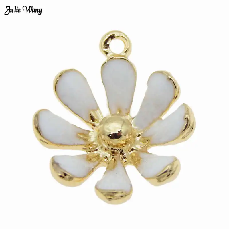 white Julie Wang 10 шт. смешанный сплав Маргаритка цветок Эмаль Подвески серьга, ожерелье, подвеска DIY женский браслет делая брелок аксессуары - Окраска металла: white