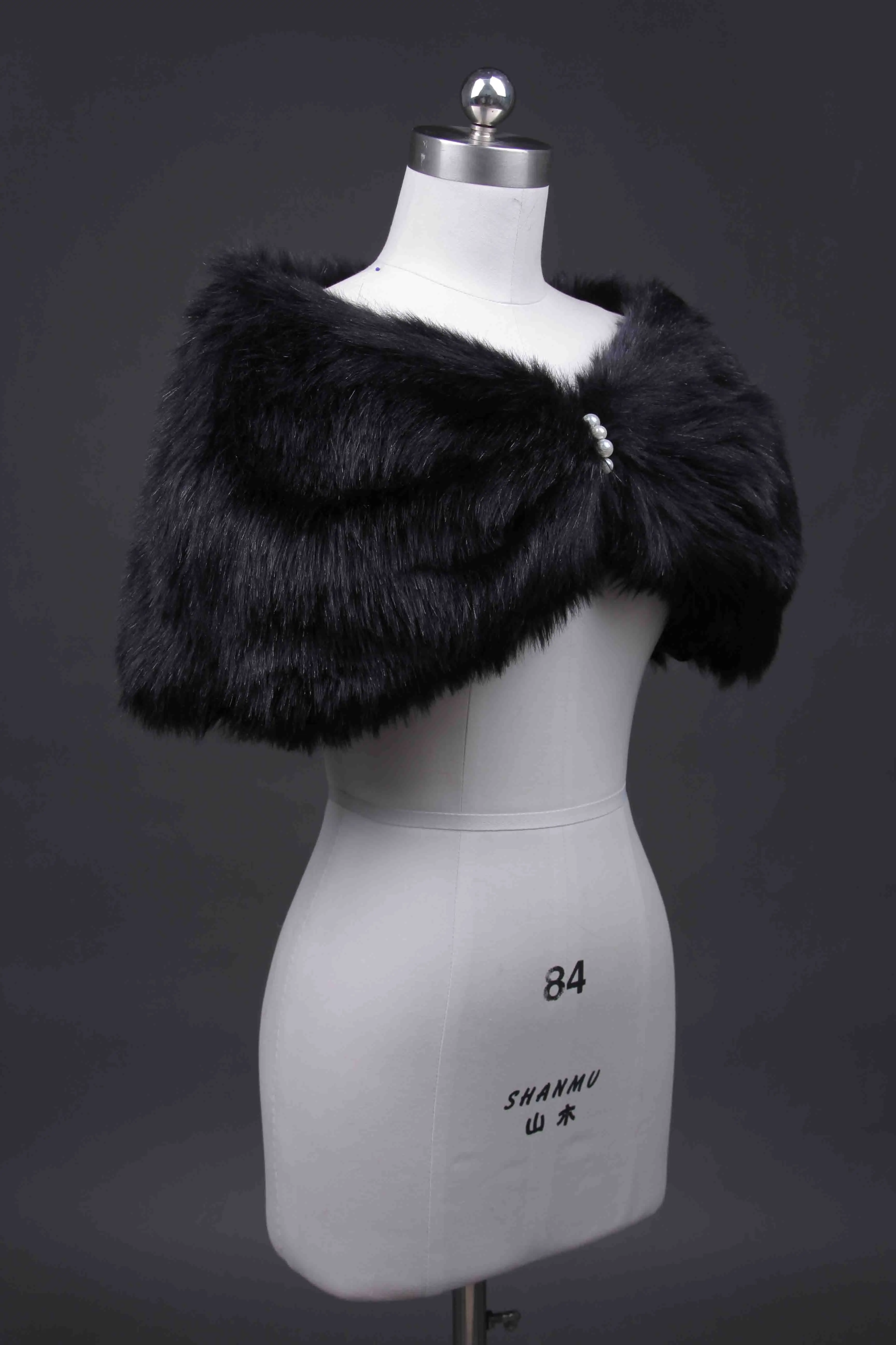 Белый цвета слоновой кости черный искусственный мех шали свадебное болеро