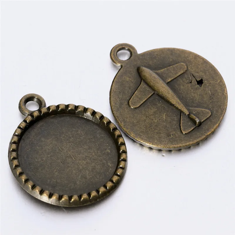 10 шт/партия круглая база самолет подвеска под бронзу старину цвет кулон подходит