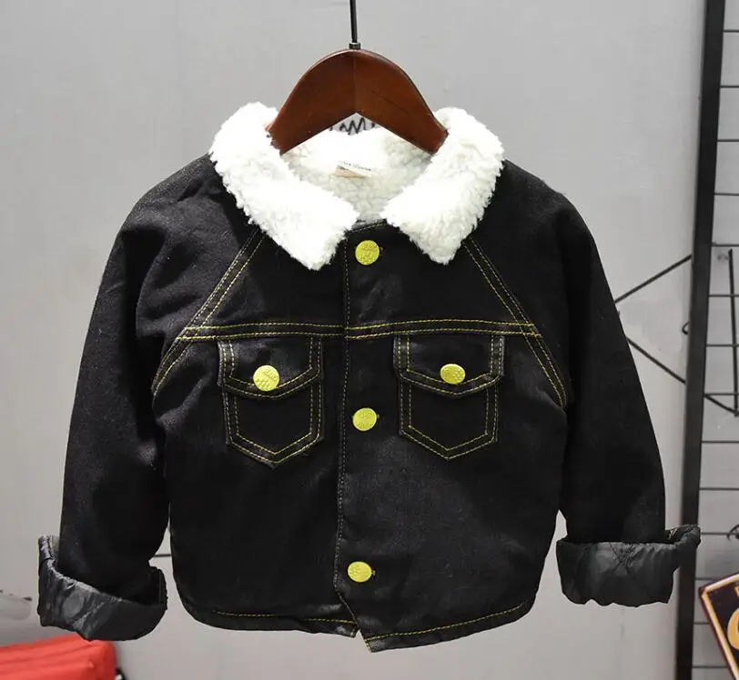 thick coat Зимняя детская одежда джинсовая куртка для маленьких мальчиков+ плюшевая футболка+ плисовые джинсы спортивный костюм из 3 предметов комплект одежды для маленьких мальчиков, одежда для детей - Цвет: thick coat