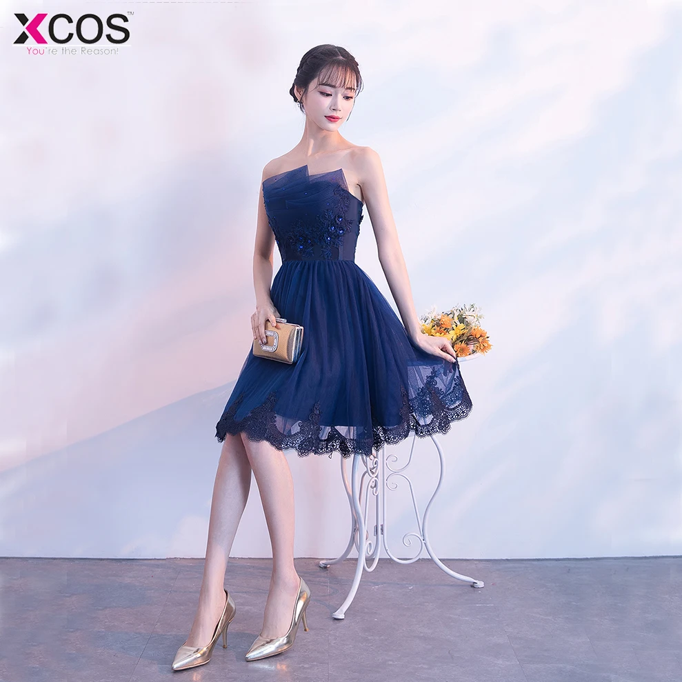 Vestidos graduacion 2018 Дешевые темно синие Бальные платья настоящая фотография Тюль