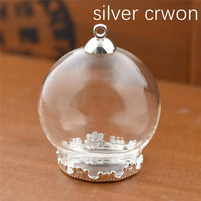 silver crown 1 компл. 30*20 мм полый стеклянный глобус с установкой база бусины крышка набор orb Стеклянные Флаконы подвеска в форме стеклянной бутылки ювелирные изделия кулон - Окраска металла: silver crown
