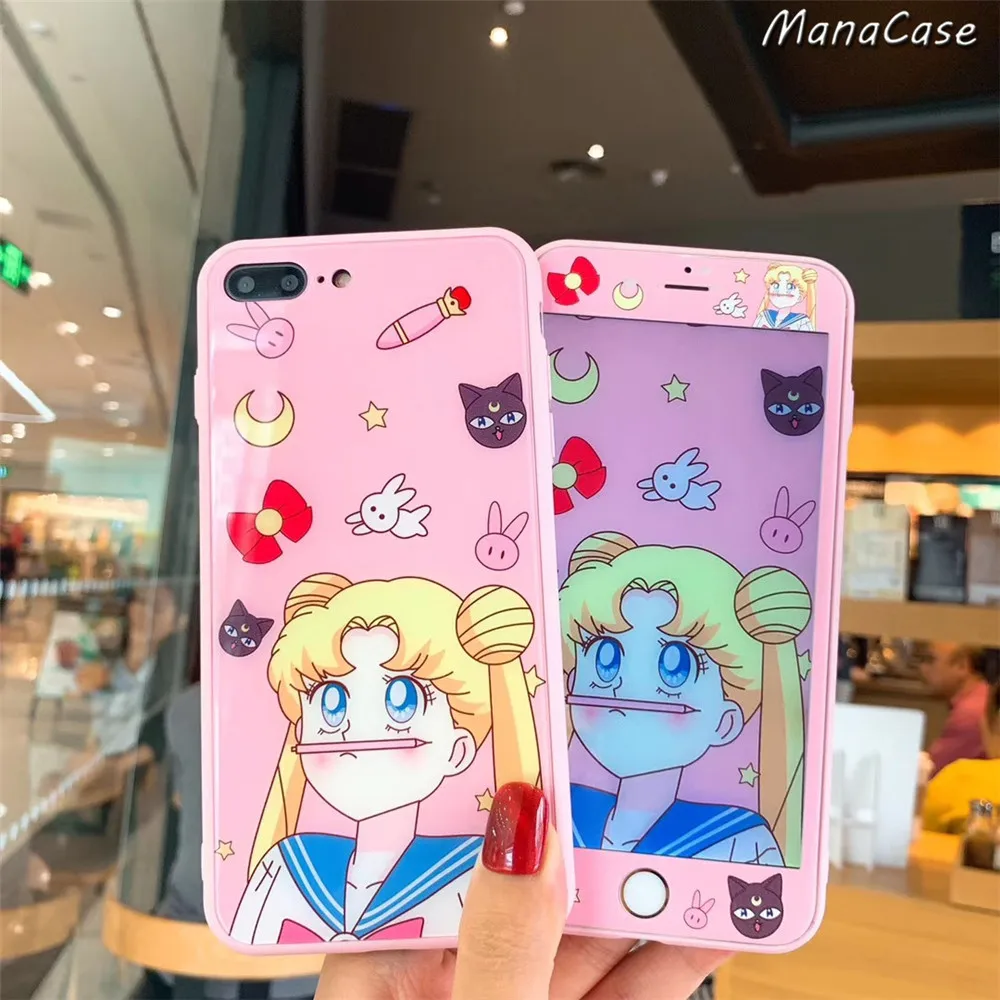 Милый протектор экрана Сейлор Мун чехол для телефона аниме для iPhone 11 Pro Max X XS MAX XR 6 6s 7 8 Plus для задней крышки из закаленного стекла
