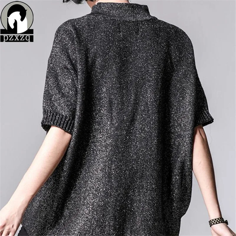 European Station Women's 2018 Spring New Silver Rayon Sweater Snowflake Figure Loose Short-sleeved Knitted Pullover | Женская одежда