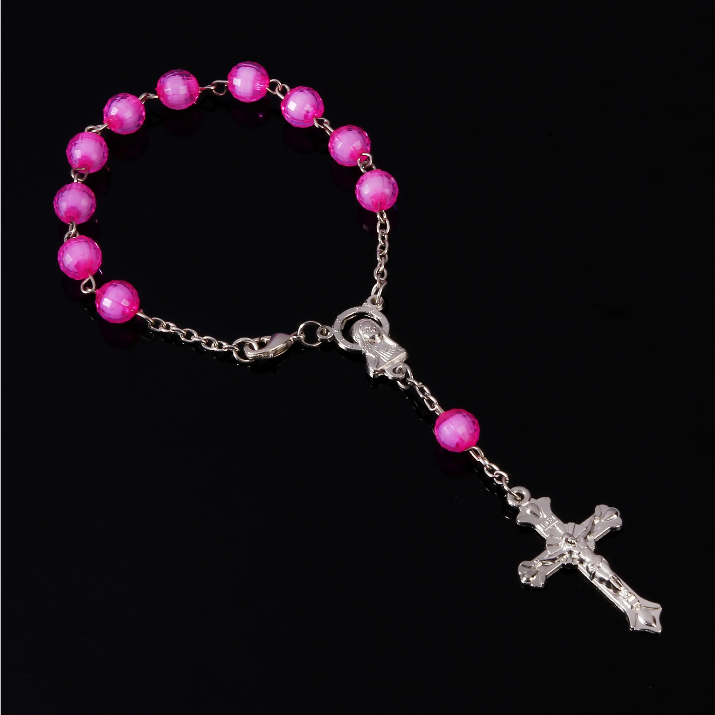 

48 Pieces Christian Blue Crystal Cross Rosary Bracelet Bracelet, Metal Jesus Cross Medal Bracelet. Religious Jewelry Bracelet