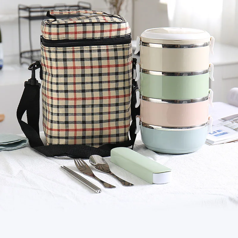Multi 4Layer And Bag Детский Взрослый Ланчбокс 304 из нержавеющей стали контейнер для еды термос пластиковый школьный бэнто Ланч-боксы кухонные аксессуары в японском стиле - Цвет: Multi 4Layer And Bag