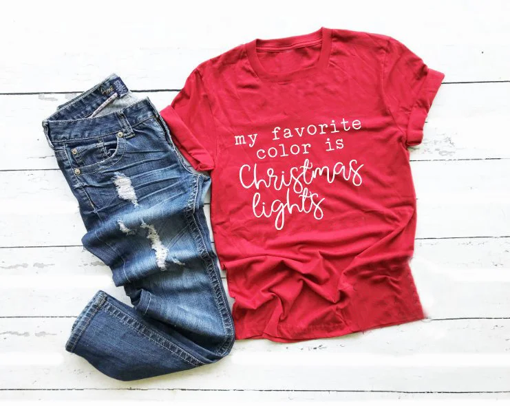 

My favorite color is Christmas light t-shirt women fashion cotton grunge tumblr aesthetic shirt red slogan unisex gift tee tops