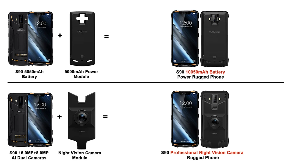 DOOGEE S90 IP68/IP69K модульный прочный мобильный телефон 6,18 дюймов дисплей 5050 мАч Helio P60 Восьмиядерный 6 ГБ 128 ГБ Android 8,1 16,0 M Cam