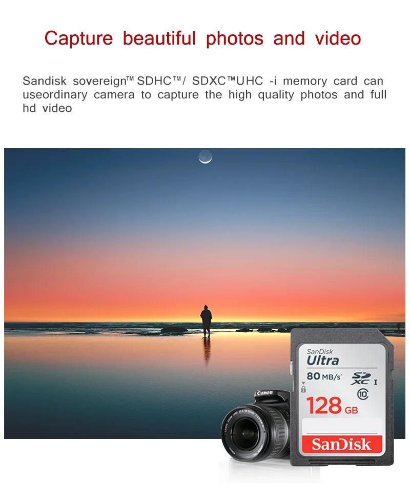 Карта памяти SanDisk 64 Гб SDXC высокая скорость 80 м/с класс 10 UHS-I скорость чтения для цифровой камеры Ultra SD