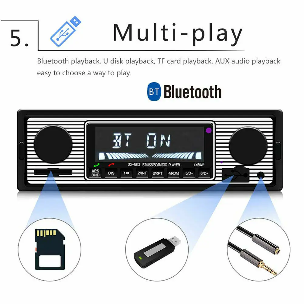 Черный Американский винтажный Автомобильный Bluetooth Радио MP3 плеер SD карта стерео USB AUX классический стерео аудио FM звонки без рук fm-радио - Цвет: Черный