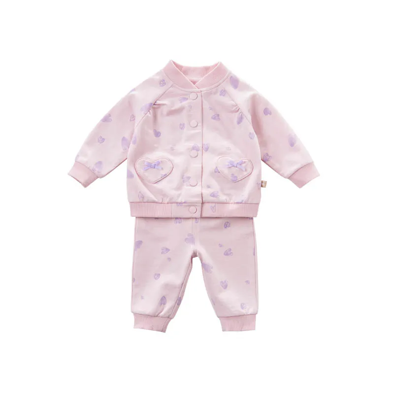 hearts print DBM7307 dave bella/весенние комплекты модной одежды с принтом сердечек для маленьких девочек Детский костюм из 2 предметов для малышей - Цвет: hearts print