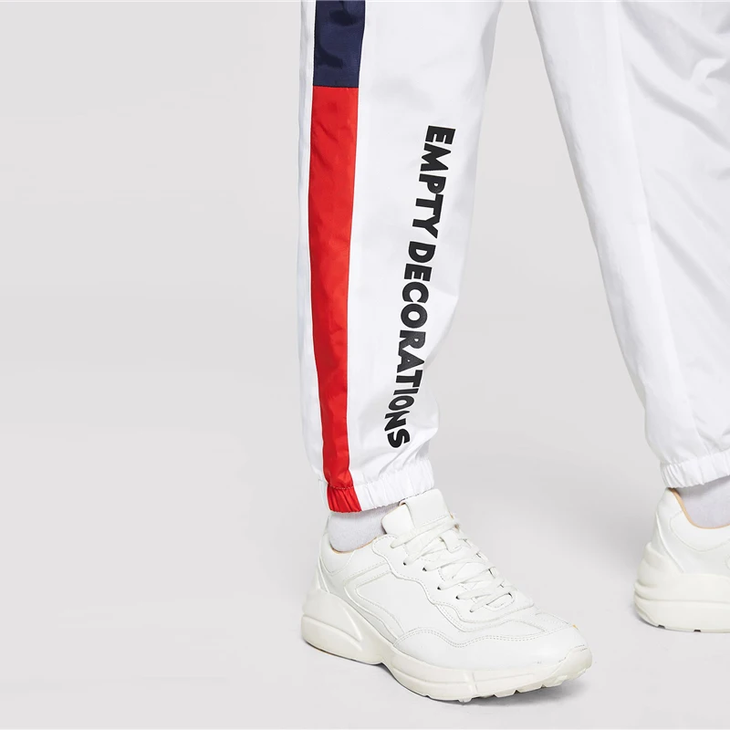 SweatyRocks, мужские брюки с контрастными надписями, штаны для активного отдыха, мужские длинные спортивные штаны, весна, повседневные белые штаны и брюки