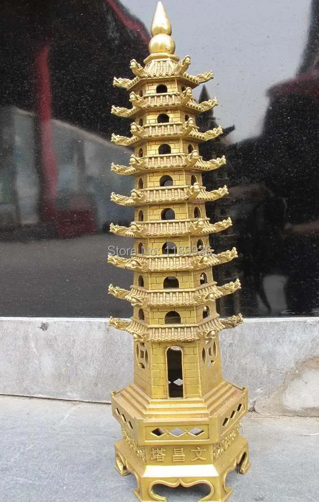 23 &quotКитайский Тибет Храм Чистая латунь гравировка Дракон ступа Будды пагода |