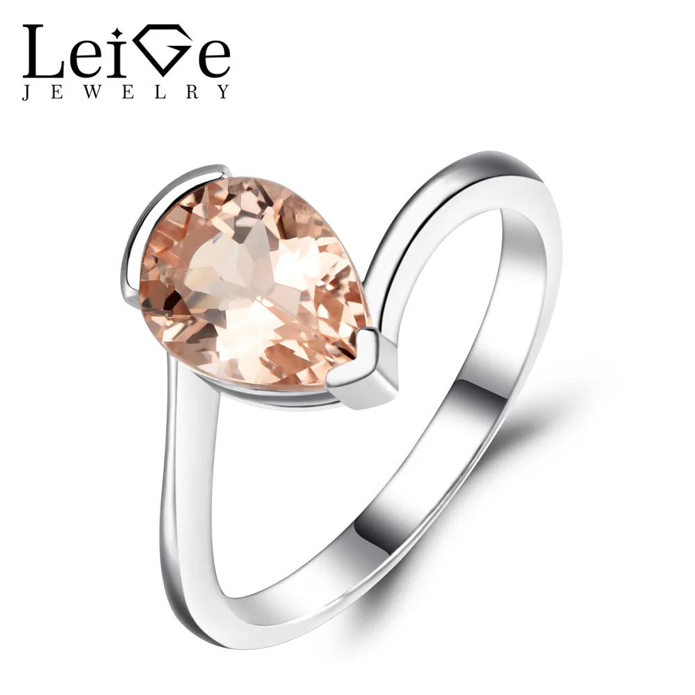 

Leige Jewelry Pear Cut Morganite Engagement Rings Pink Gemstone Promise Ring for Women 925 Sterling Silver Pear Cut Morganite