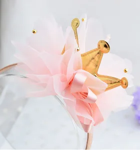 Детские тюлевые повязки для волос с цветочной короной, Тиары-обручи для волос, застежки для волос, повязки на голову для девочек, аксессуары, диадема, повязки на голову, украшения