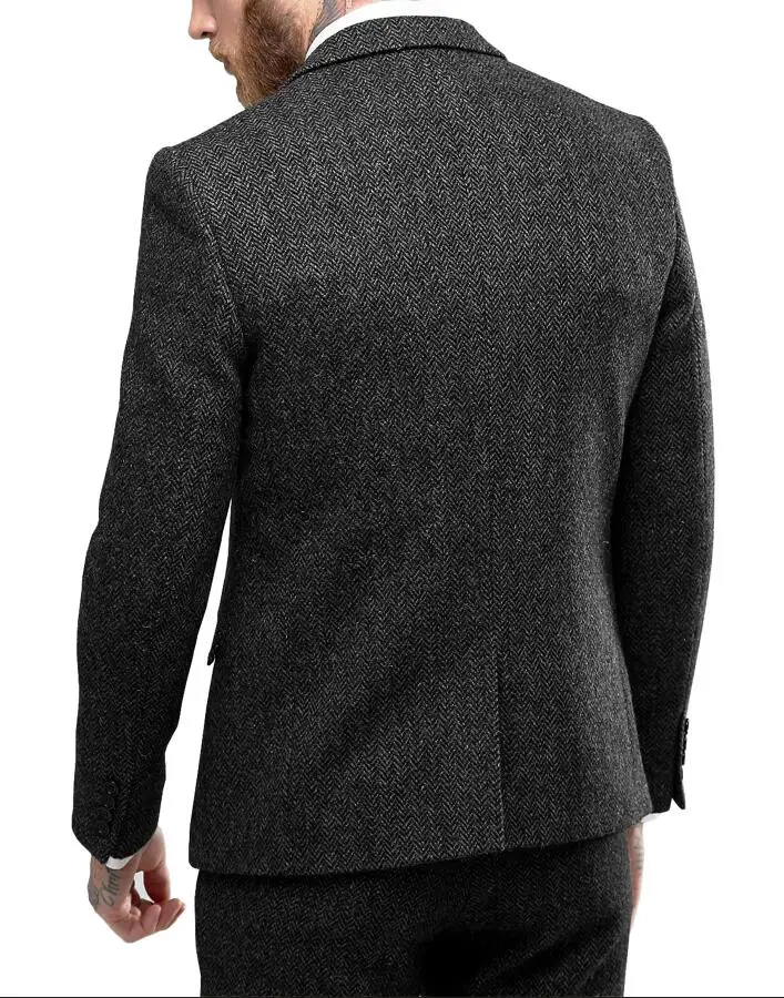 Black Jacket Мужской костюм, повседневный деловой костюм из трех предметов для женихов, серый, белый, бордовый смокинг с лацканами для свадьбы, блейзер+ брюки+ жилет - Цвет: Black Jacket