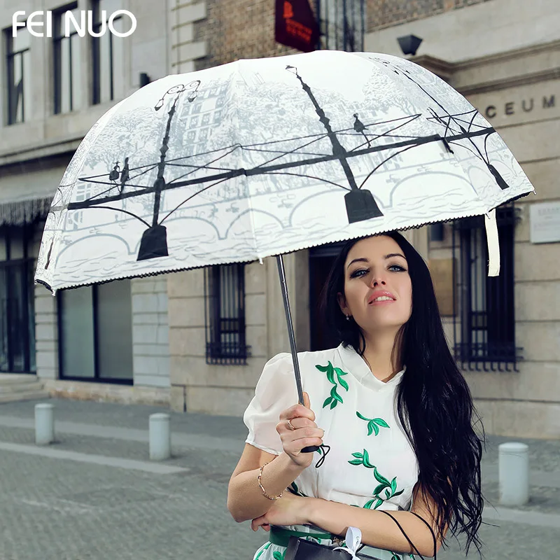 Элегантный Лондон Крутой мост дождь зонт черное покрытие Красочные Солнце Parsols