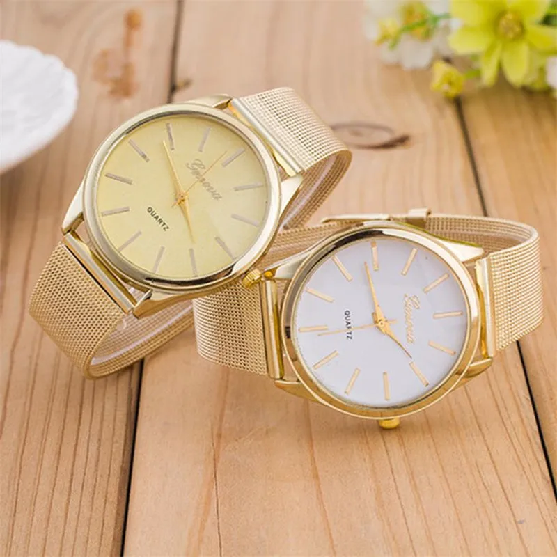 

Gold Mesh Stainless Steel Watches Women GENEVA Brand Luxury Casual Clock Ladies Women Wrist Watch Relogio Feminino #D