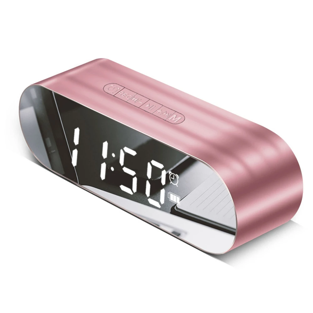 Pink Rose Светодиодный Будильник с fm-радио, беспроводной Bluetooth динамик, зеркальный дисплей, зарядка через usb, музыкальный плеер, беспроводной цифровой будильник - Цвет: Pink Rose
