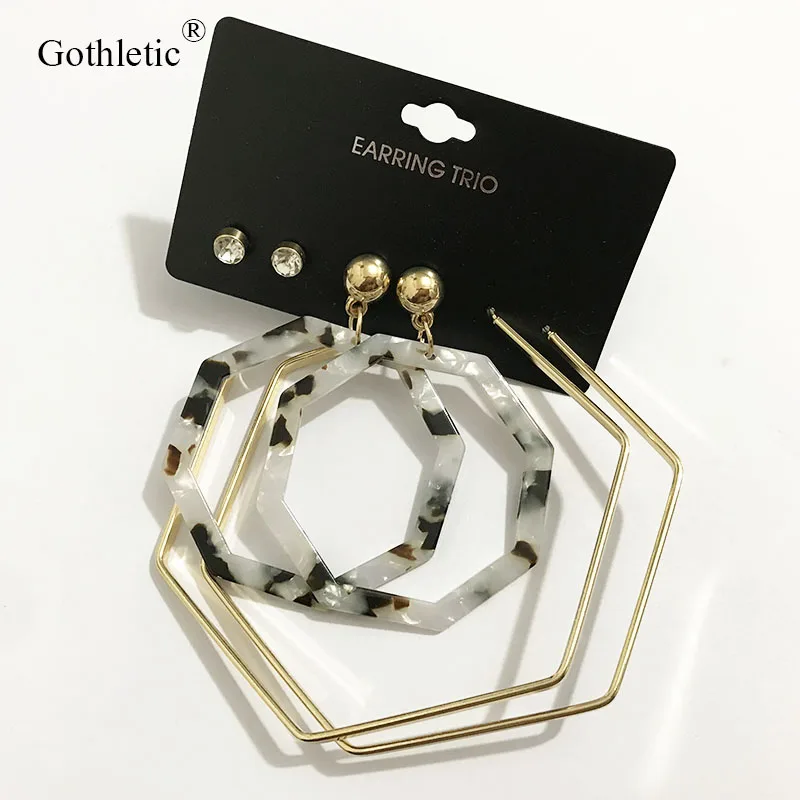 Gothletic 3 пары/набор шестигранный металлический резиновый Обруч Набор серег модные