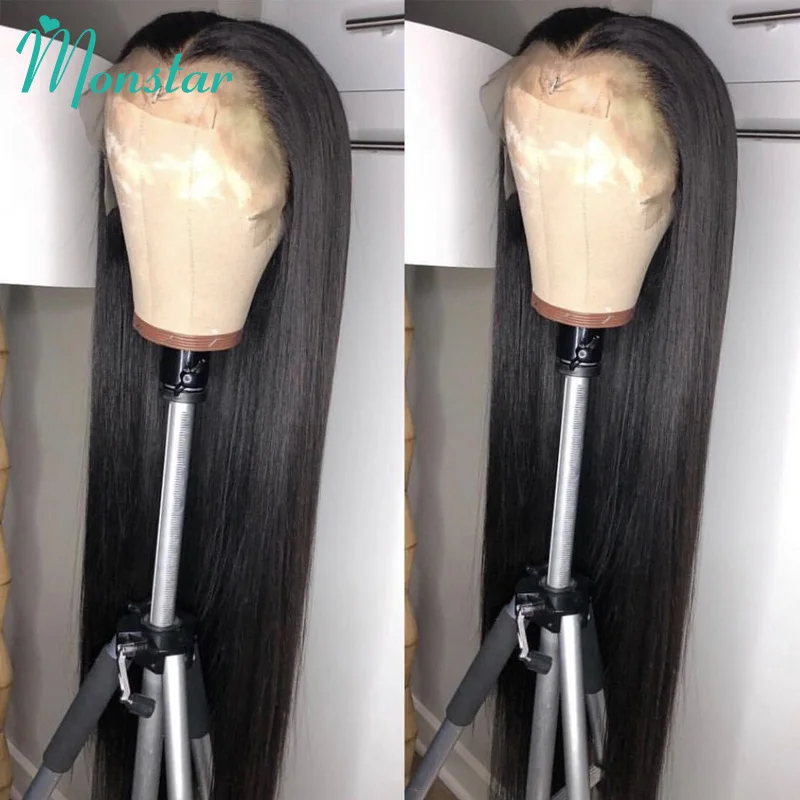 Monstar 150% плотность бразильский прямой парик remy продукты волос preplicked Glueless Кружева