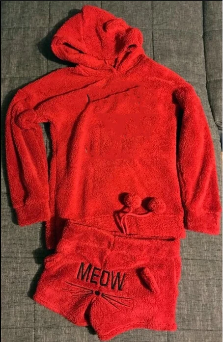 Красный Thefound модные милые женские пижамные комплекты для девочек, осенне-зимние фланелевые теплые пижамы с рисунками из мультфильмов плюс - Цвет: Красный