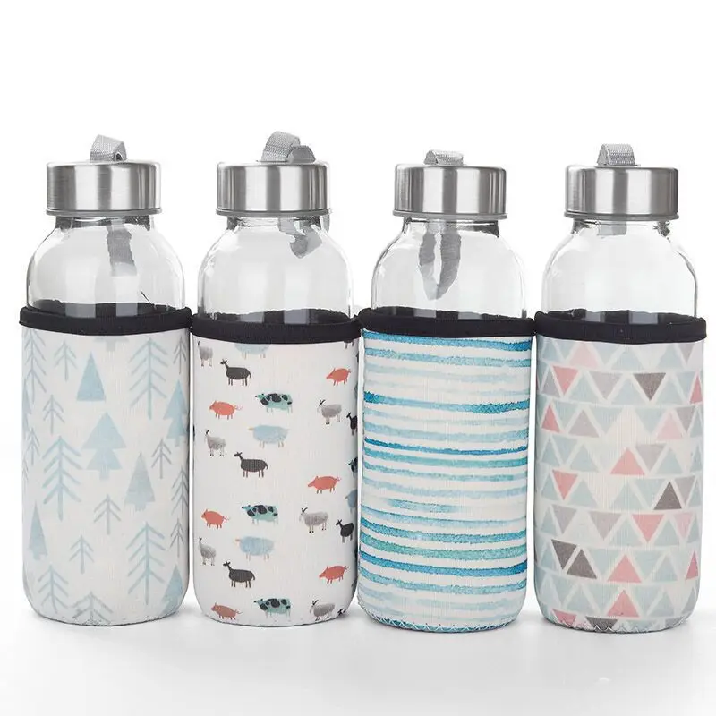 Студент drinkware Портативный бутылка мультфильм прозрачная стеклянная для воды чай