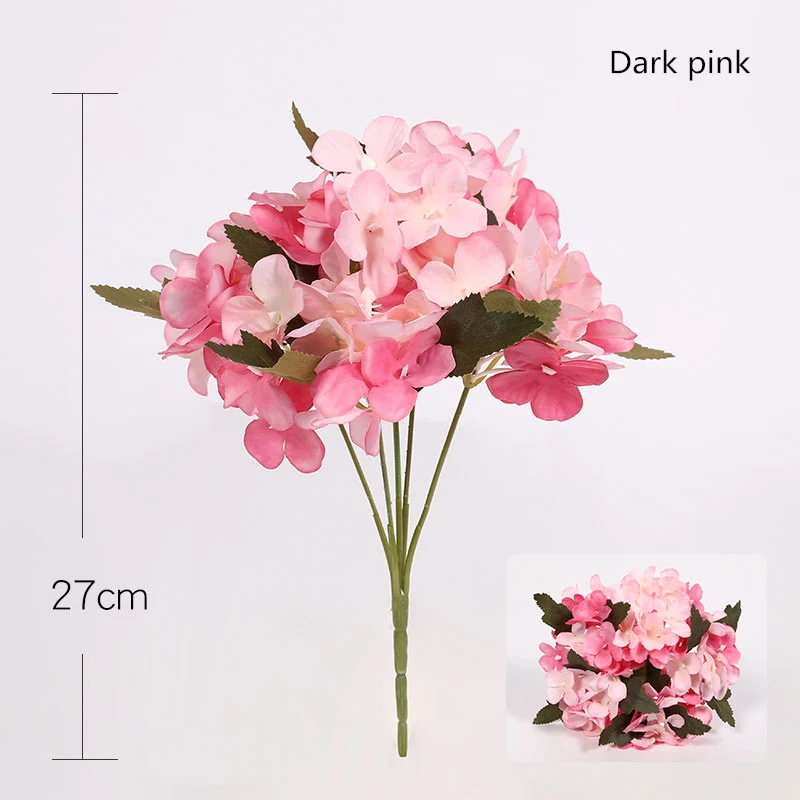 yumai 5 вилок из гортензии с искусственным цветочным букетом - Color: Dark pink