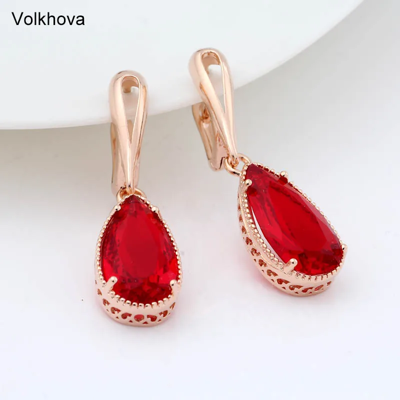 Light red Креативная индивидуальность, 10 цветов, ювелирные изделия, выдолбленный узор, кубический цирконий, серьги для женщин, модные очаровательные висячие серьги - Окраска металла: Light red