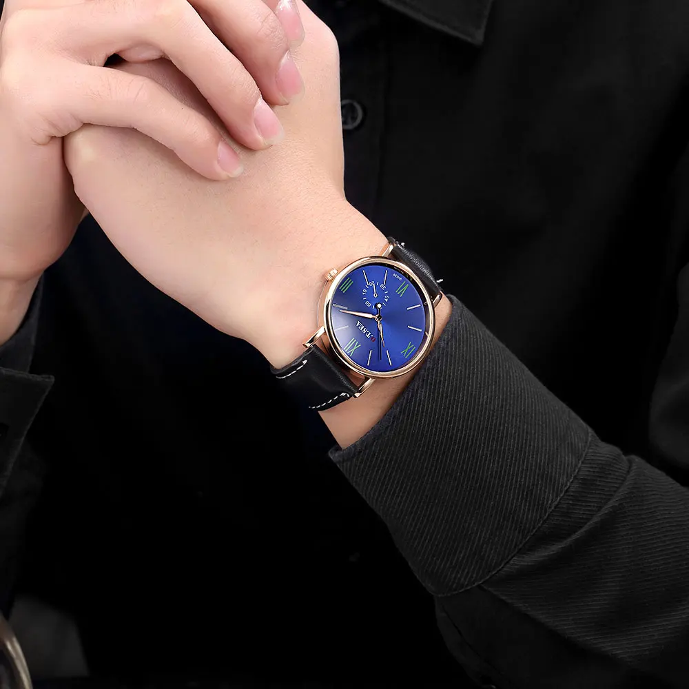 

Hot Sales O.T.SEA Brand Faux Leather Blue Ray Glass Watch Men Sports Quartz Wrist Watches Relogio Masculino W039
