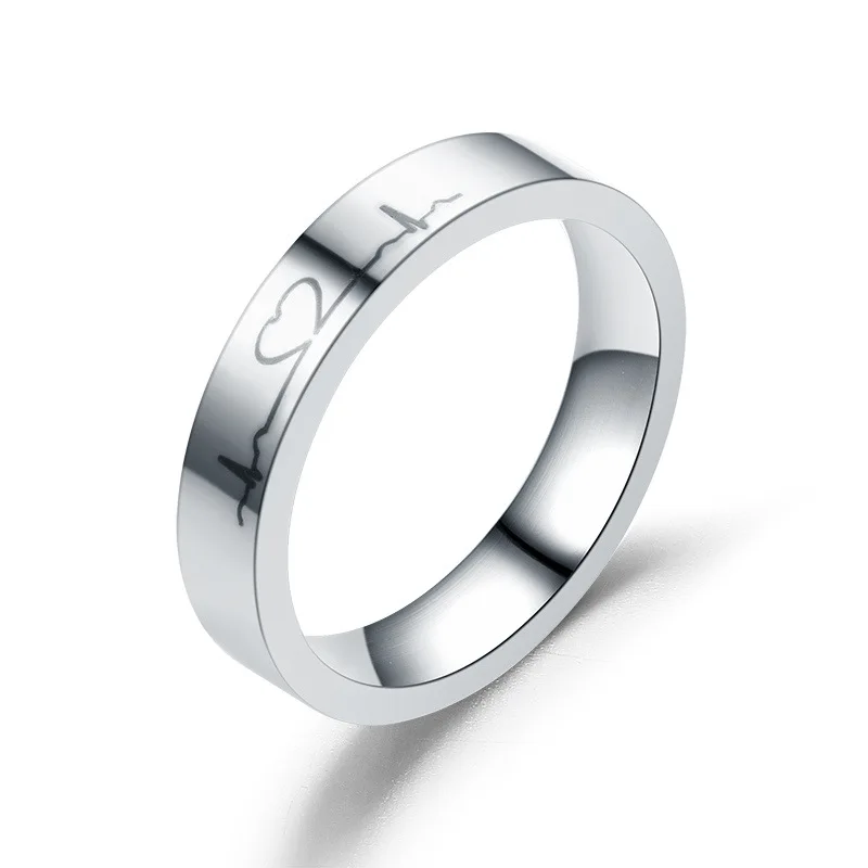 Women-4mm Модные парные кольца с сердцебиением, кольцо для влюбленных ЭКГ, полукруг, парные кольца на свадьбу, ювелирные изделия на День святого Валентина - Цвет основного камня: Women-4mm